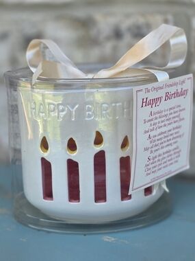 Happy Birthday Ceramic Friendship Light Candle Holder — Pink & White